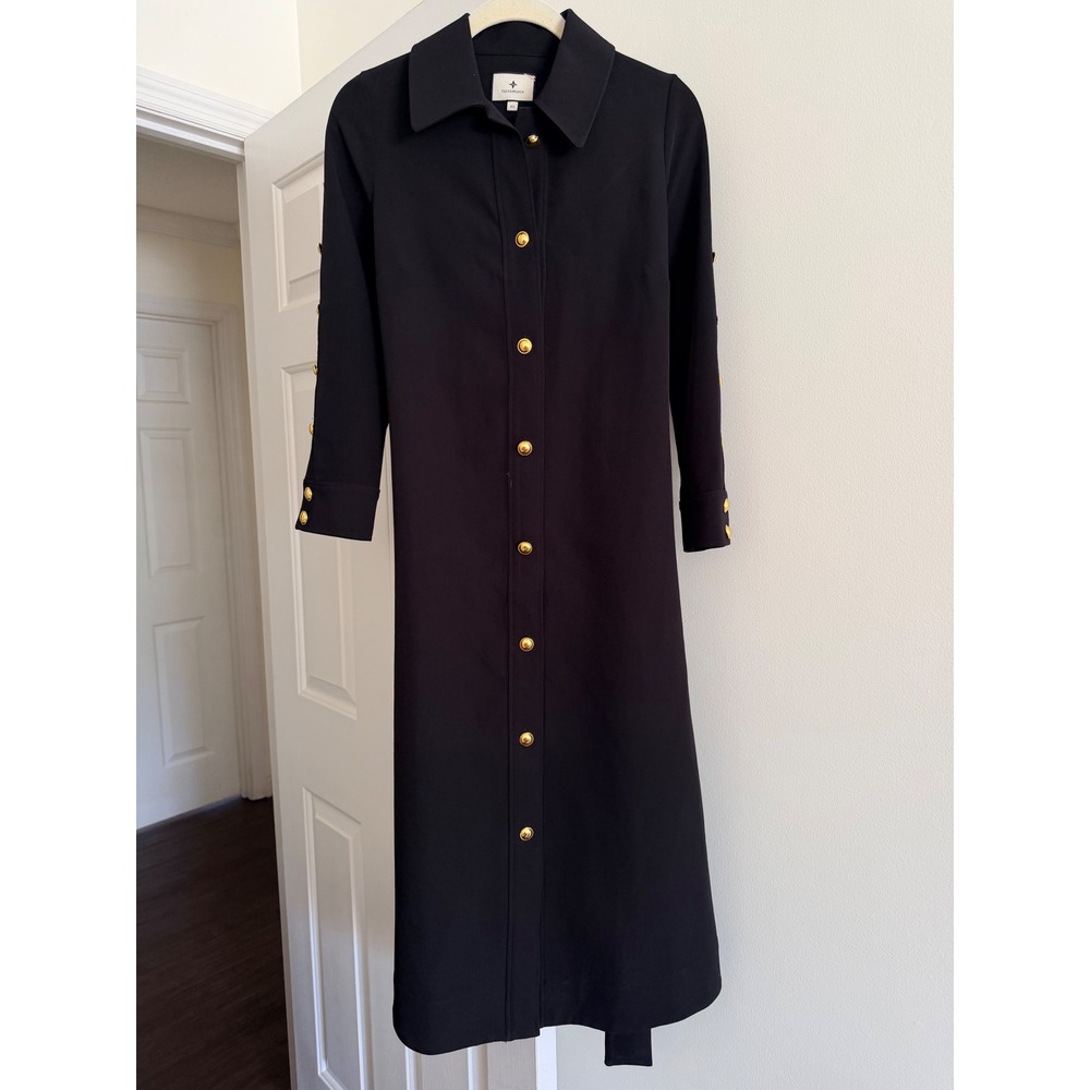 Tuckernuck Black Gold Button Down Midi Shirt Dress with Belt XS